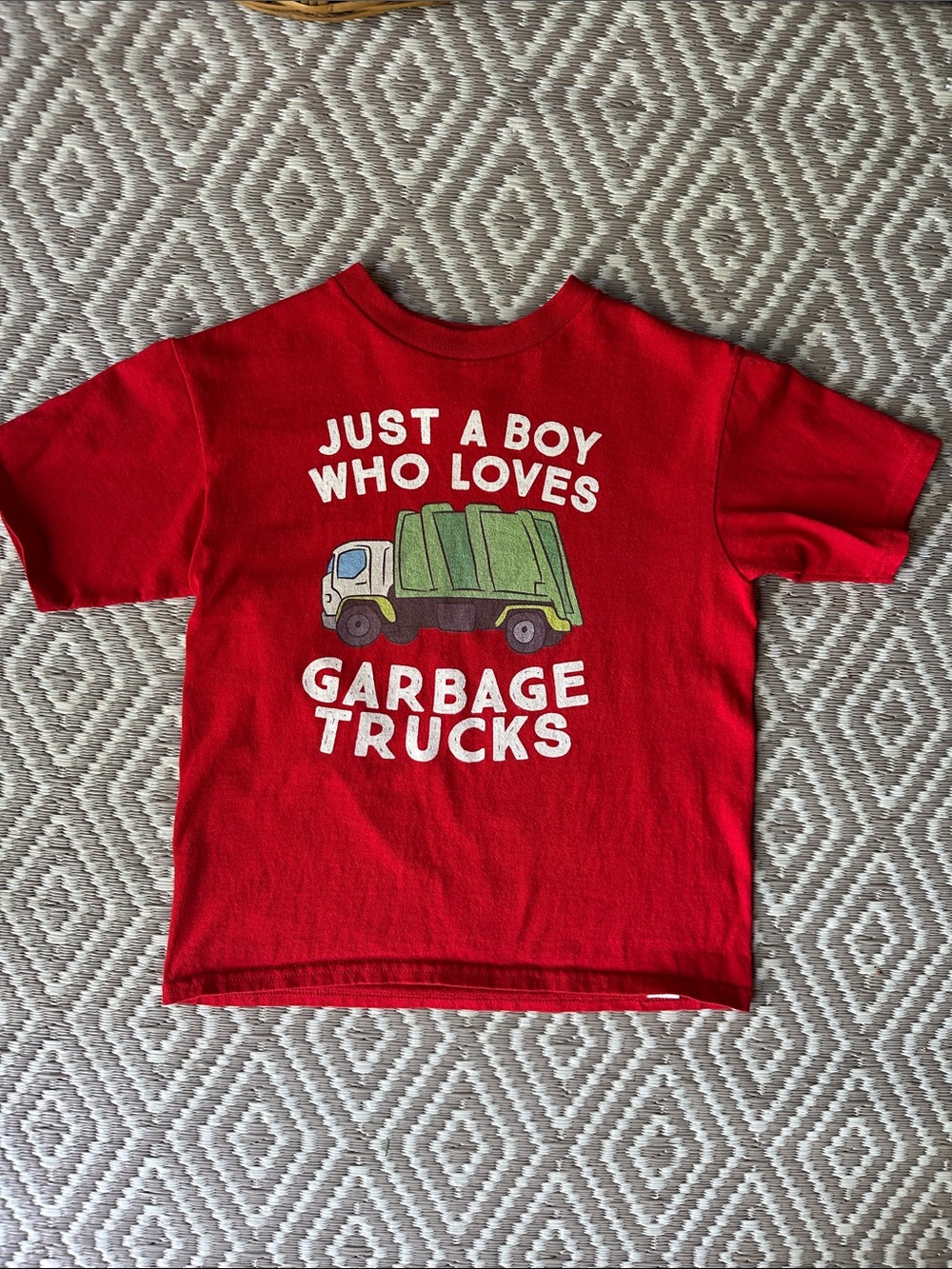 Red Kids T-Shirt with Green Garbage Truck Graphic Size 7